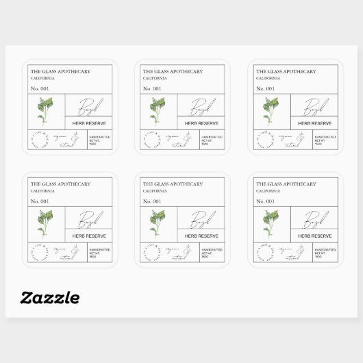 Apothekarisches Basilikum Quadratischer Aufkleber (Blatt)