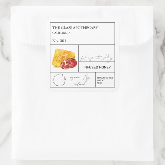 Apothekarisches Granatapfelblatt Quadratischer Aufkleber (Tasche)