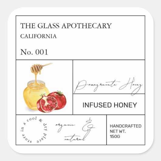 Apothekarisches Granatapfelblatt Quadratischer Aufkleber (Vorderseite)
