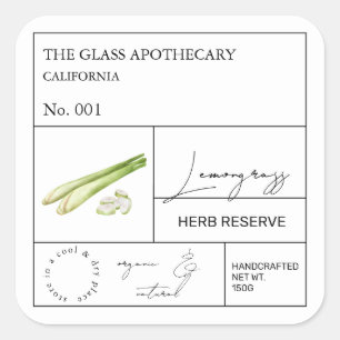 Apothekarisches Lemongrass-Label Quadratischer Aufkleber