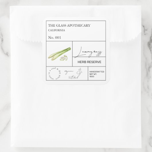 Apothekarisches Lemongrass-Label Quadratischer Aufkleber (Tasche)
