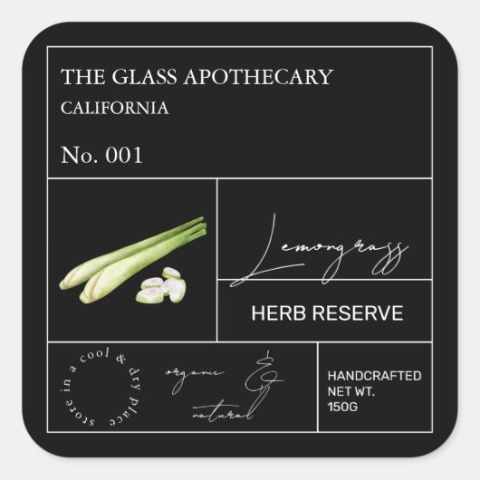 Apothekarisches Lemongrass-Label Quadratischer Aufkleber (Vorderseite)