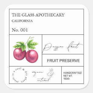 Apothekarisches Passion Fruchtlabel Quadratischer Aufkleber