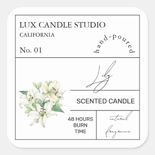 Apothekary Lily Scented Candle Label Quadratischer Aufkleber (Vorderseite)