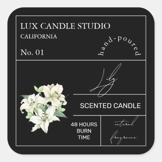 Apothekary Lily Scented Candle Label Quadratischer Aufkleber (Vorderseite)