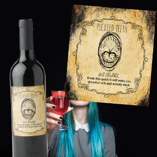 Apotheke Halloween Vintage gezahnte Zähne Weinetikett