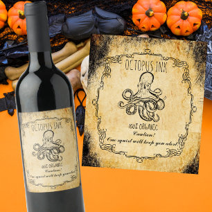 Apotheke Halloween Vintage Tintenfisch-Tinte Weinetikett