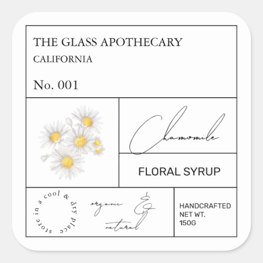 Apotheke Kamille Quadratischer Aufkleber (Vorderseite)