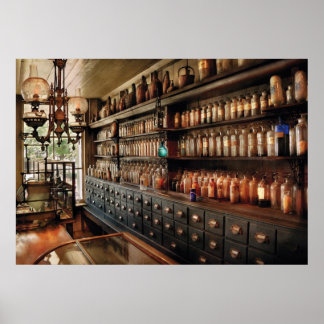 Apotheke - so viele Schubladen und Flaschen Poster