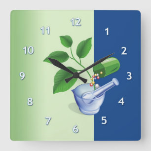 Apotheken-Symbole Quadratische Wanduhr