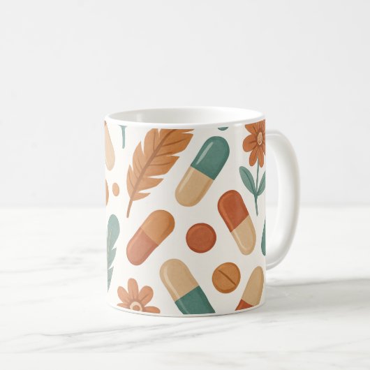 Apotheker Boho Daisy Federn Pillen Kaffeetasse (VorderseiteRechts)