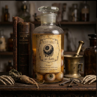 Apotheker eingelegte Augäpfel Vintage-Halloween Weinetikett
