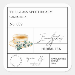 Apotheker Eukalyptus-Kräutertee Etikett Quadratischer Aufkleber
