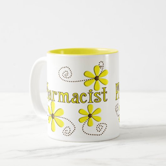 Apotheker-Geschenke, gelbe Gänseblümchen Zweifarbige Tasse (Vorderseite Links)