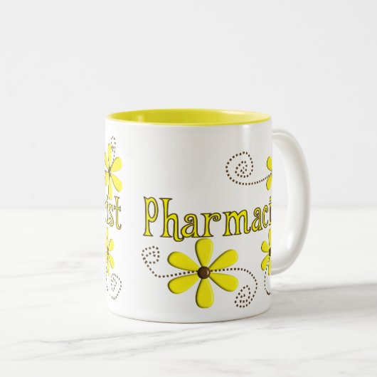 Apotheker-Geschenke, gelbe Gänseblümchen Zweifarbige Tasse (VorderseiteRechts)