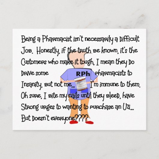 Apotheker gibt "Brink of Insanity" Geschichte Kuns Postkarte (Vorderseite)