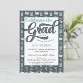 Apotheker Graduation Party Einladung Gray Aqua (Stehend Vorderseite)