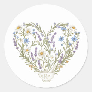 Apotheker-Herz-Kräuterbouquet Runder Aufkleber