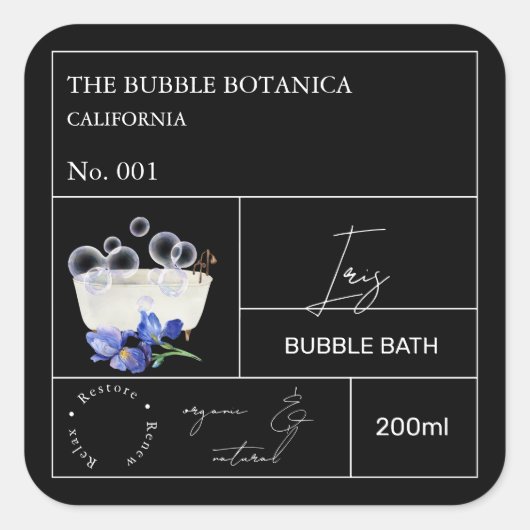 Apotheker-Iris-Schaumbad-Label Quadratischer Aufkleber (Vorderseite)