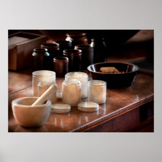 Apotheker - Pestle und Tassen Poster (Vorne)