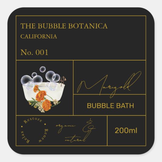 Apotheker-Ringelblumen-Schaumbad-Label Quadratischer Aufkleber (Vorderseite)