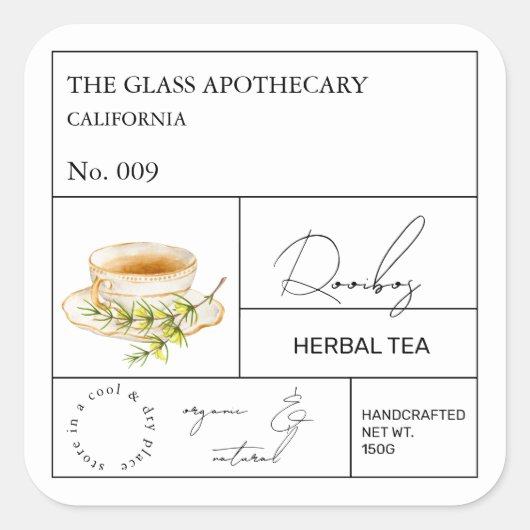 Apotheker Rooibos Kräutertee Etikett Quadratischer Aufkleber (Vorderseite)