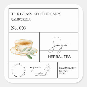 Apotheker Salbei Kräutertee Etikett Quadratischer Aufkleber