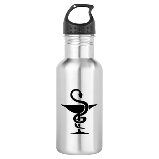 Apotheker - Schüssel mit dem Symbol Hygeia Edelstahlflasche (Vorderseite)
