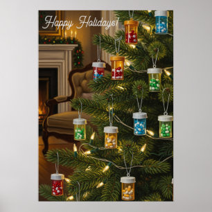 Apotheker-Weihnachtsbaum-Geschenk-Pillenflasche-Fe Poster