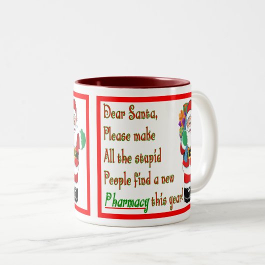 Apotheker-Weihnachtskarten u. -geschenke Zweifarbige Tasse (VorderseiteRechts)