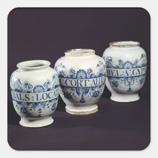 Apothekerdrogengläser, c.1740 quadratischer aufkleber (Vorderseite)