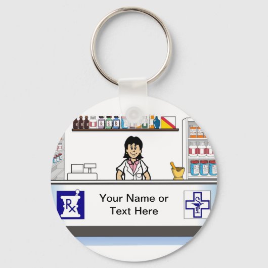 Apothekerin - Cartoon von Frauen durch PrintedPerf Schlüsselanhänger (Vorderseite)