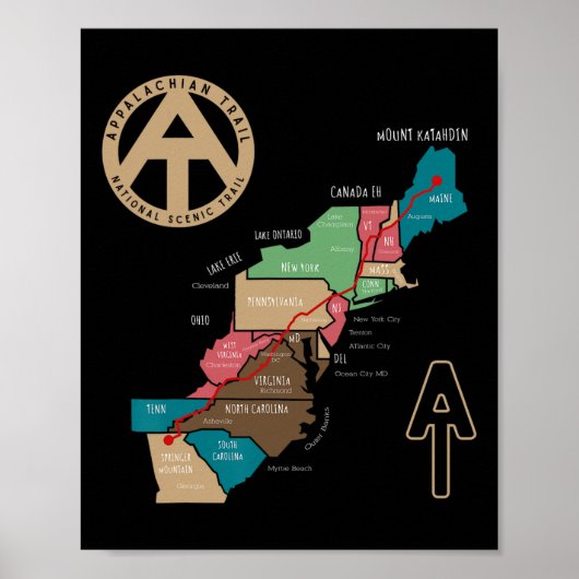 Appalachian-Trail-Wanderkarte Poster (Vorne)