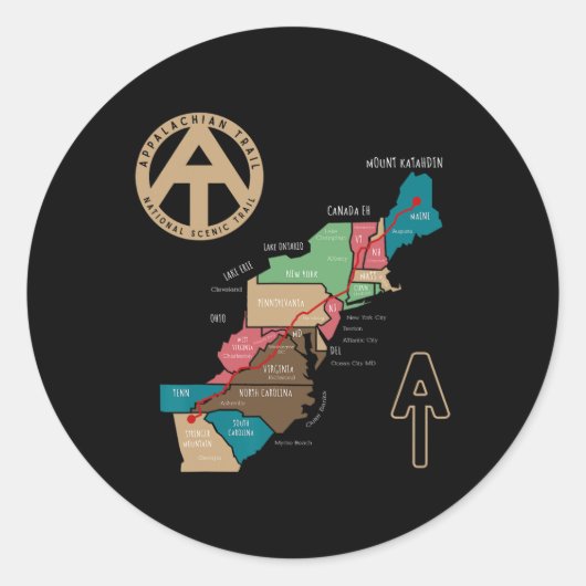 Appalachian-Trail-Wanderkarte Runder Aufkleber (Vorderseite)
