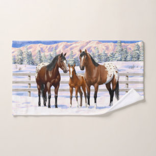 Appaloosa brauner Bucht Pferde im Schnee Badhandtuch Set