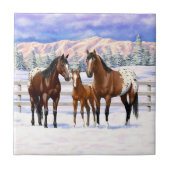 Appaloosa brauner Bucht Pferde im Schnee Fliese (Vorderseite)