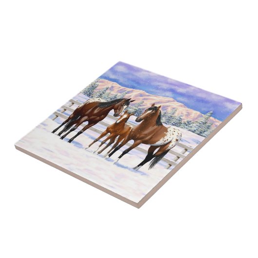Appaloosa brauner Bucht Pferde im Schnee Fliese (Seite)