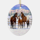Appaloosa brauner Bucht Pferde im Schnee Keramik Ornament (Rechts)