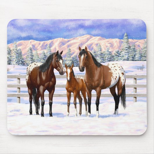 Appaloosa brauner Bucht Pferde im Schnee Mousepad (Vorne)