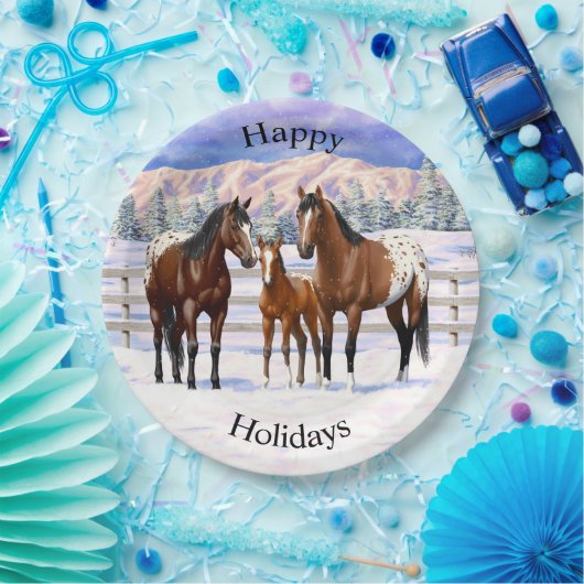 Appaloosa brauner Bucht Pferde im Schnee Pappteller (Party)