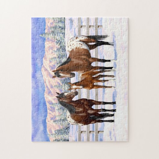 Appaloosa brauner Bucht Pferde im Schnee Puzzle (Vertikal)