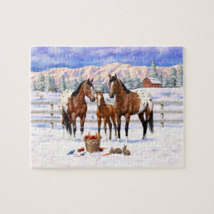 Appaloosa brauner Bucht Pferde im Schnee Puzzle
