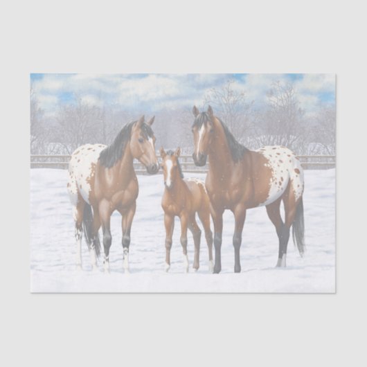 Appaloosa brauner Bucht Pferde im Schnee Seidenpapier (Vorderseite)