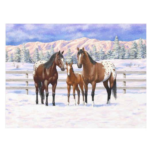 Appaloosa brauner Bucht Pferde im Schnee Tischdecke (Vorderseite (Horizontal))