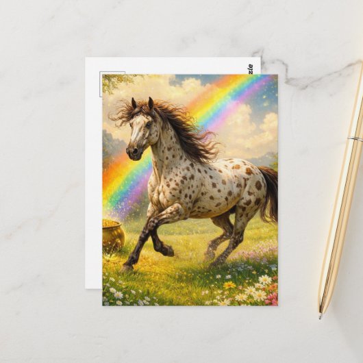 Appaloosa Horse and a pot of Gold Postkarte (Vorderseite/Rückseite Beispiel)