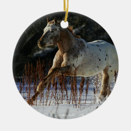 Appaloosa-Pferd, das in den Schnee läuft Keramik Ornament (Vorne)