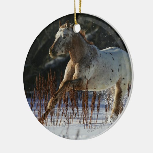 Appaloosa-Pferd, das in den Schnee läuft Keramik Ornament (Links)