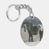Appaloosa-Pferd im Schnee Schlüsselanhänger (Vorderseite links)