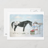 Appaloosa Pferd mit Schneemann, rechteckig Postkarte (Vorne/Hinten)