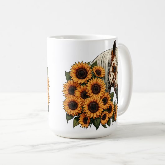 Appaloosa Pferd mit Sonnenblumen Kaffeetasse (VorderseiteRechts)